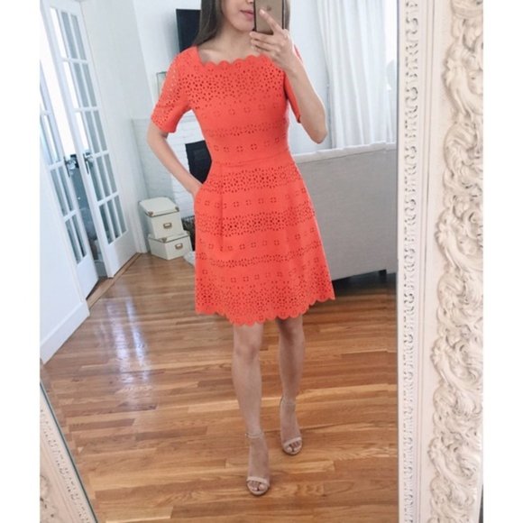 Banana Republic Orange Laser Cut Fit & Flare Dress - Picture 1 of 7